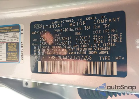 2018 Hyundai Tucson Sel Plus из США, поврежденный, VIN KM8J3CA41JU717253